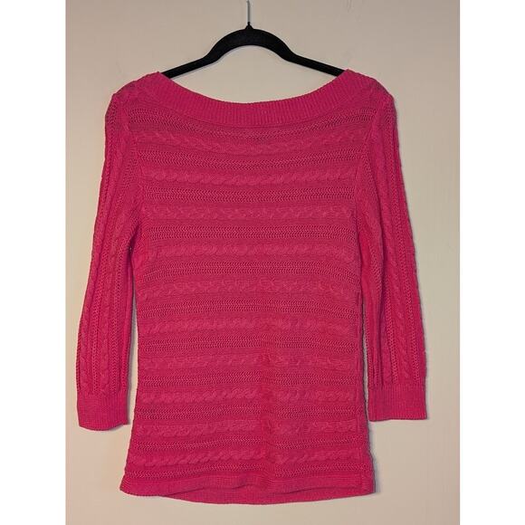 Chaps Womens S Pink Cable Knit Sweater Bright Knitwear Barbiecore Preppy Classic - Picture 4 of 10